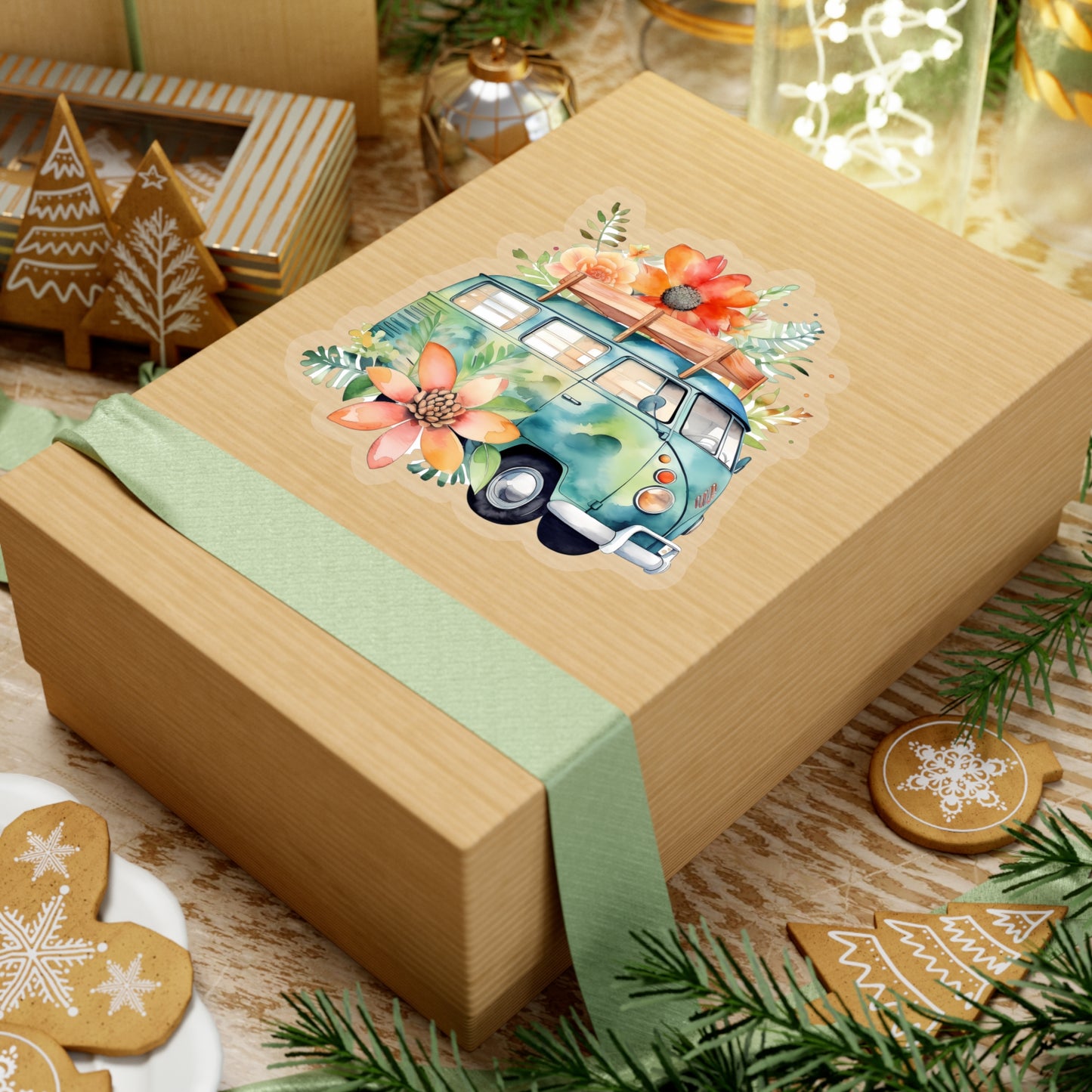 Flowered Bus Vinyl Indoor Sticker