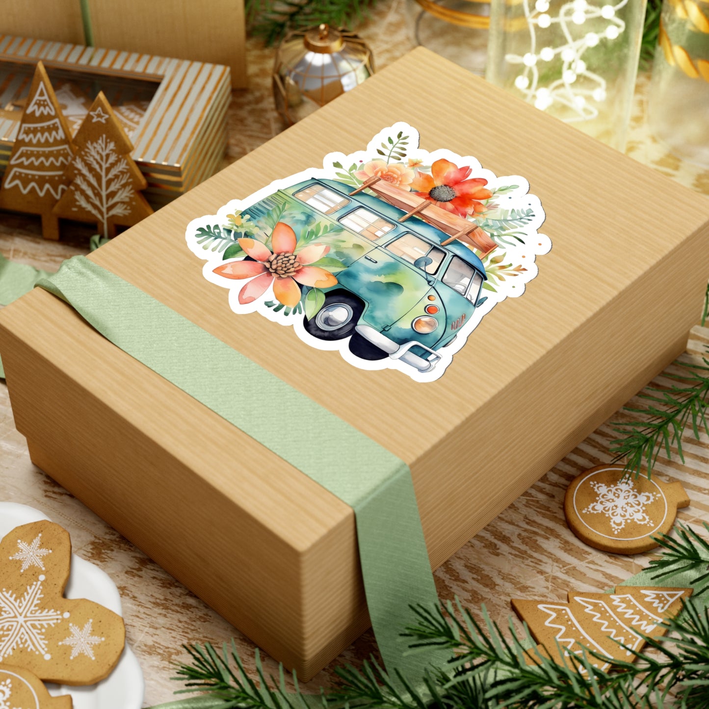 Flowered Bus Vinyl Indoor Sticker