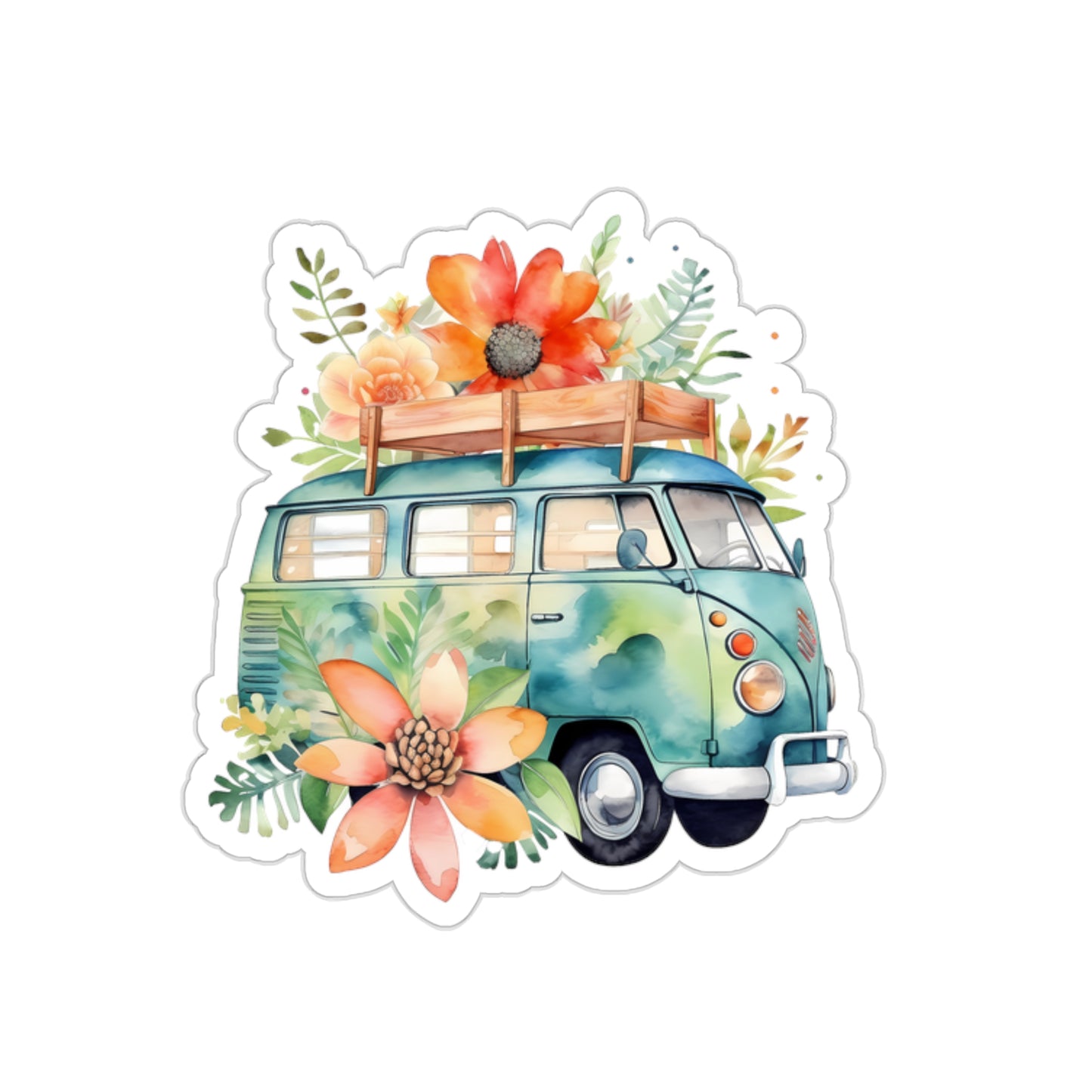 Flowered Bus Vinyl Indoor Sticker