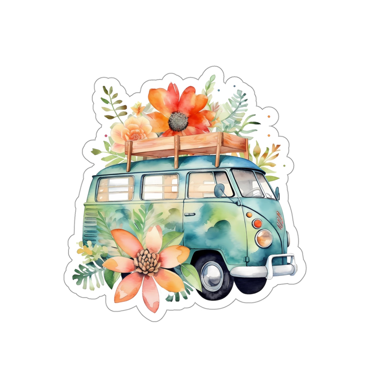 Flowered Bus Vinyl Indoor Sticker