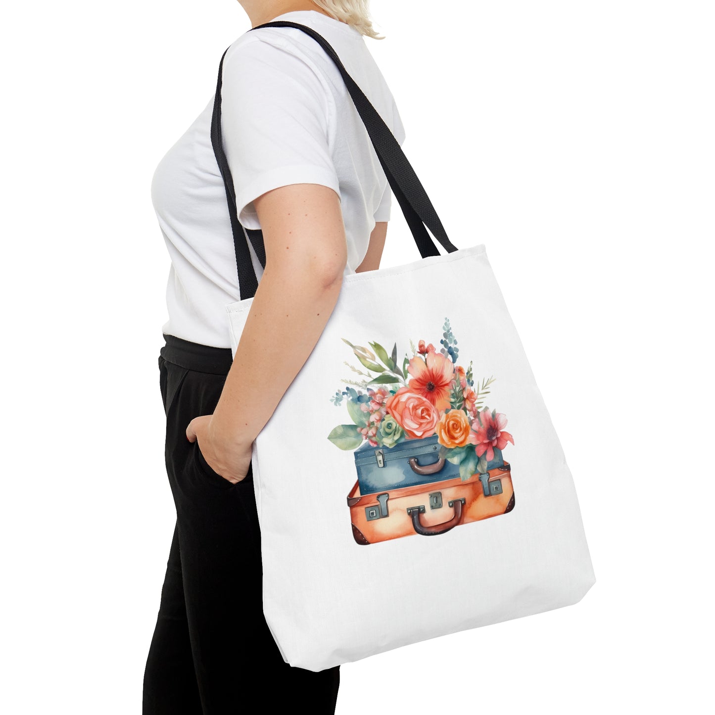 Flowers and Suitcase Tote Bag