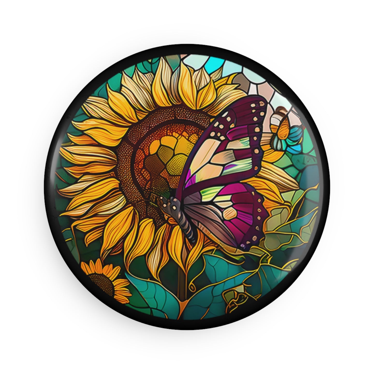 Butterfly and Sunflower Round Button Magnet