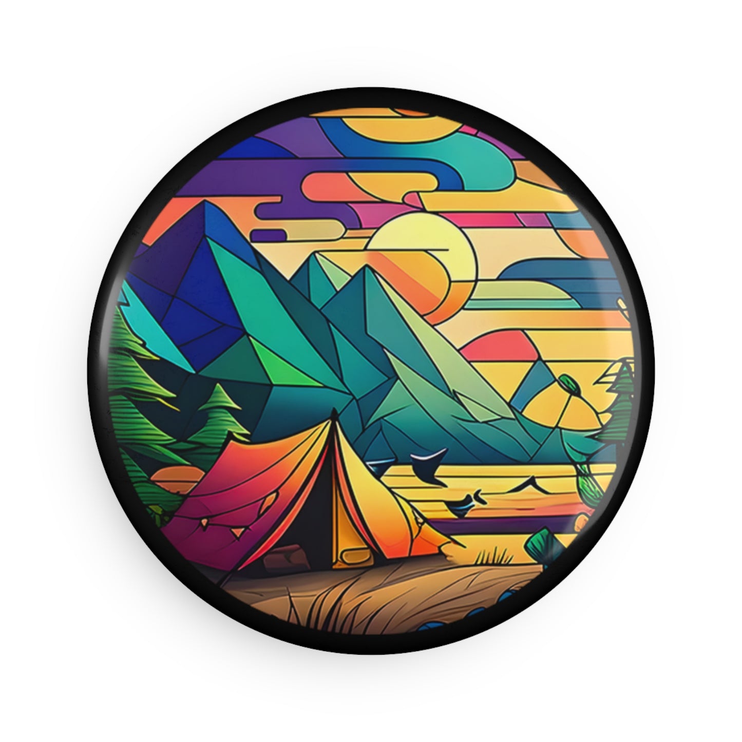 Camping in the Mountains Round Button Magnet