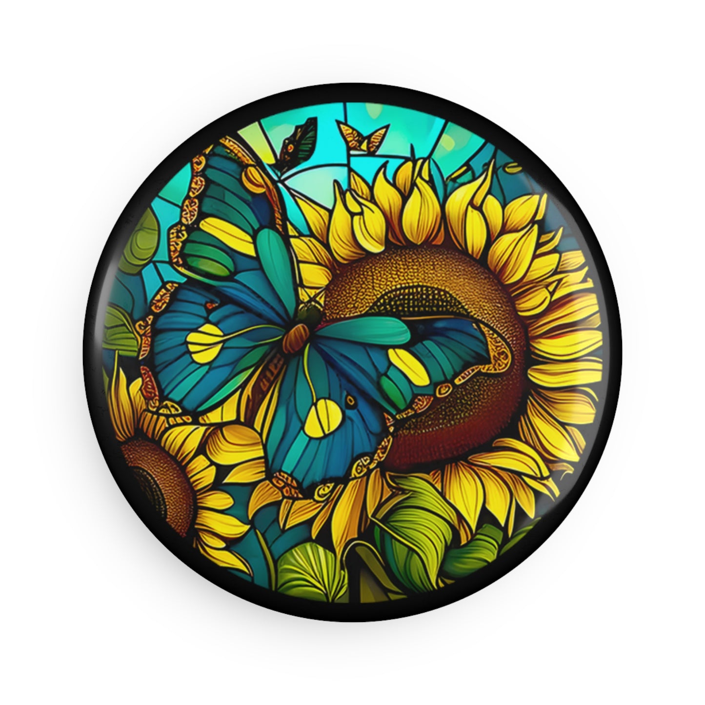 Butterfly and Sunflower Round Button Magnet