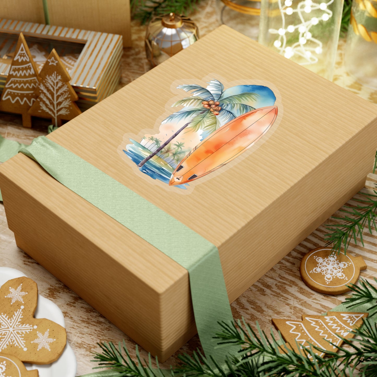 Palm Tree and Surfboard Vinyl Indoor Sticker