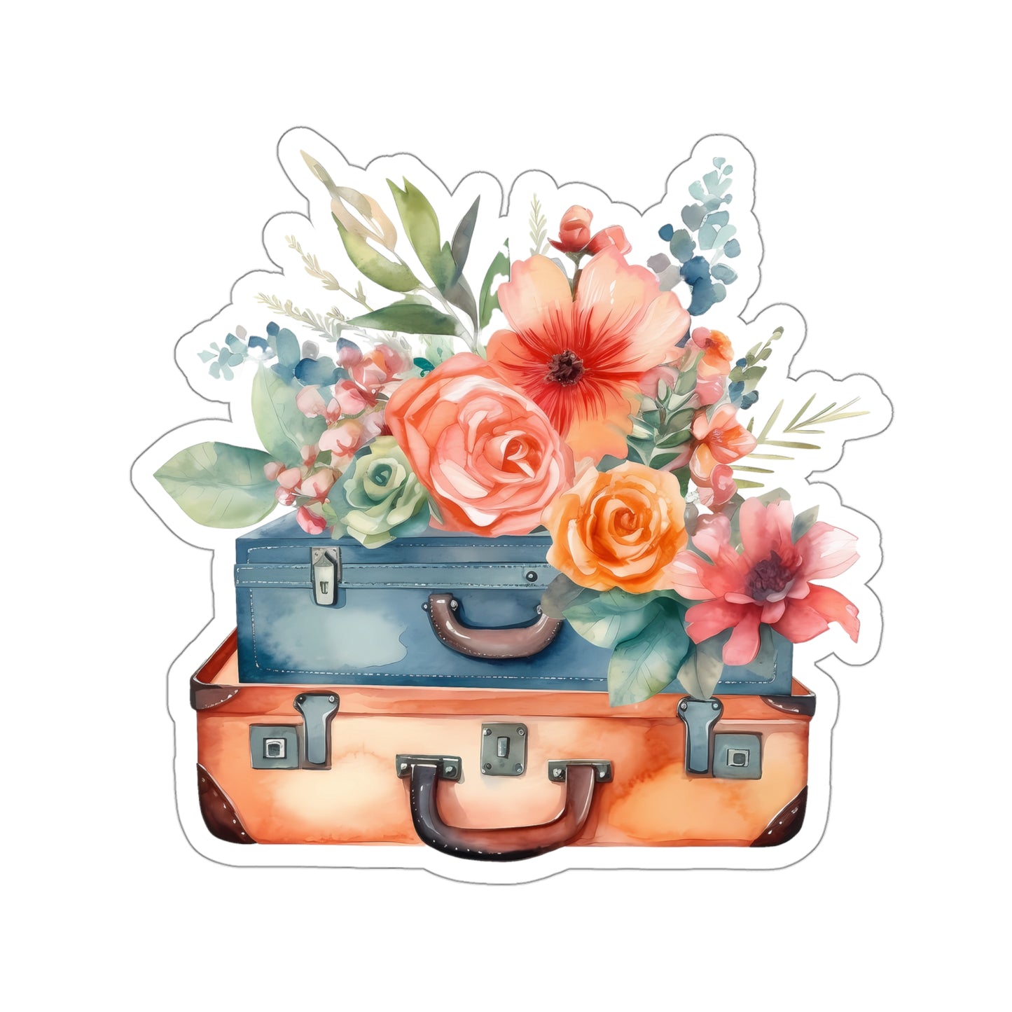 Flowers and Suitcase Vinyl Indoor Sticker