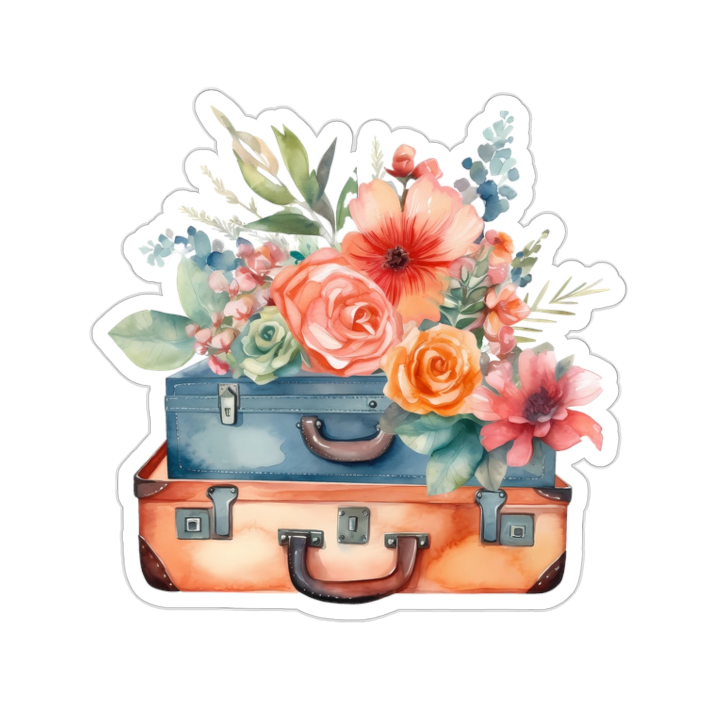 Flowers and Suitcase Vinyl Indoor Sticker