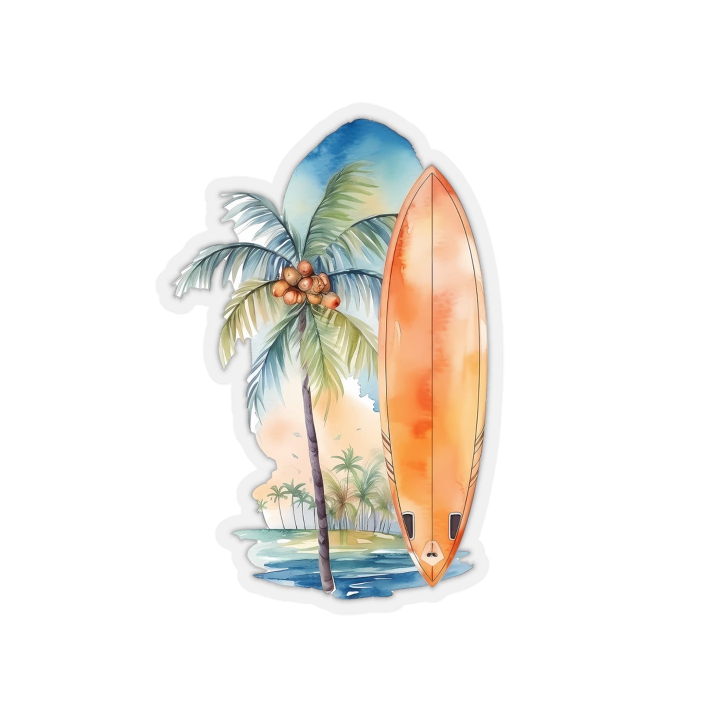 Palm Tree and Surfboard Vinyl Indoor Sticker