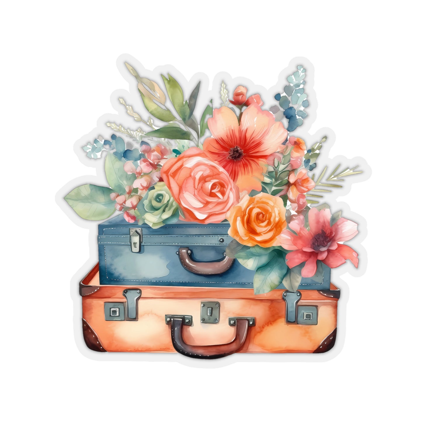 Flowers and Suitcase Vinyl Indoor Sticker