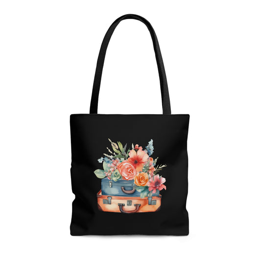 Flowers and Suitcase Tote Bag