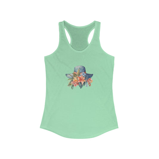 Hat and Flowers Racerback Tank