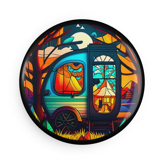 Camper in the Woods Round Button Magnet