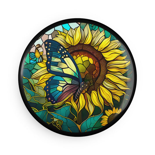 Butterfly and Sunflower Round Button Magnet