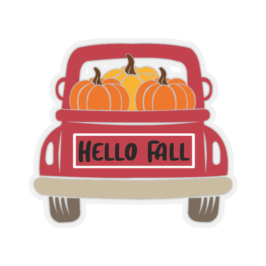 "Hello Fall" Pumpkin Truck Indoor Vinyl Sticker