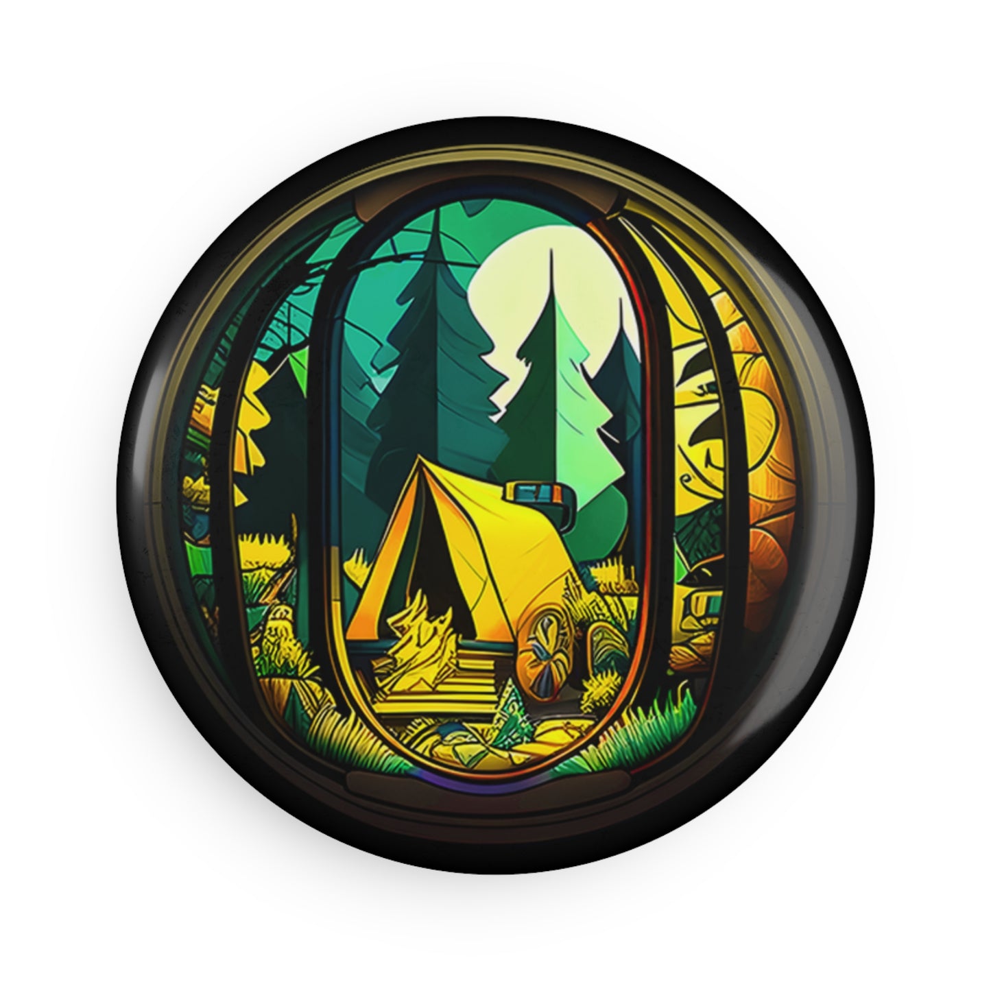 Tent in the Woods Round Button Magnet