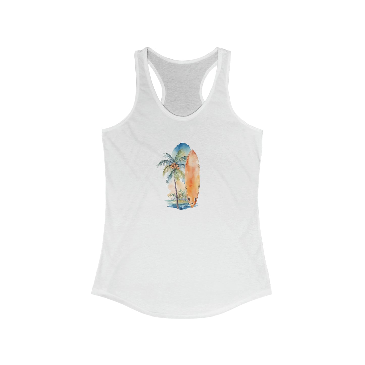 Palm Tree and Surfboard Racerback Tank