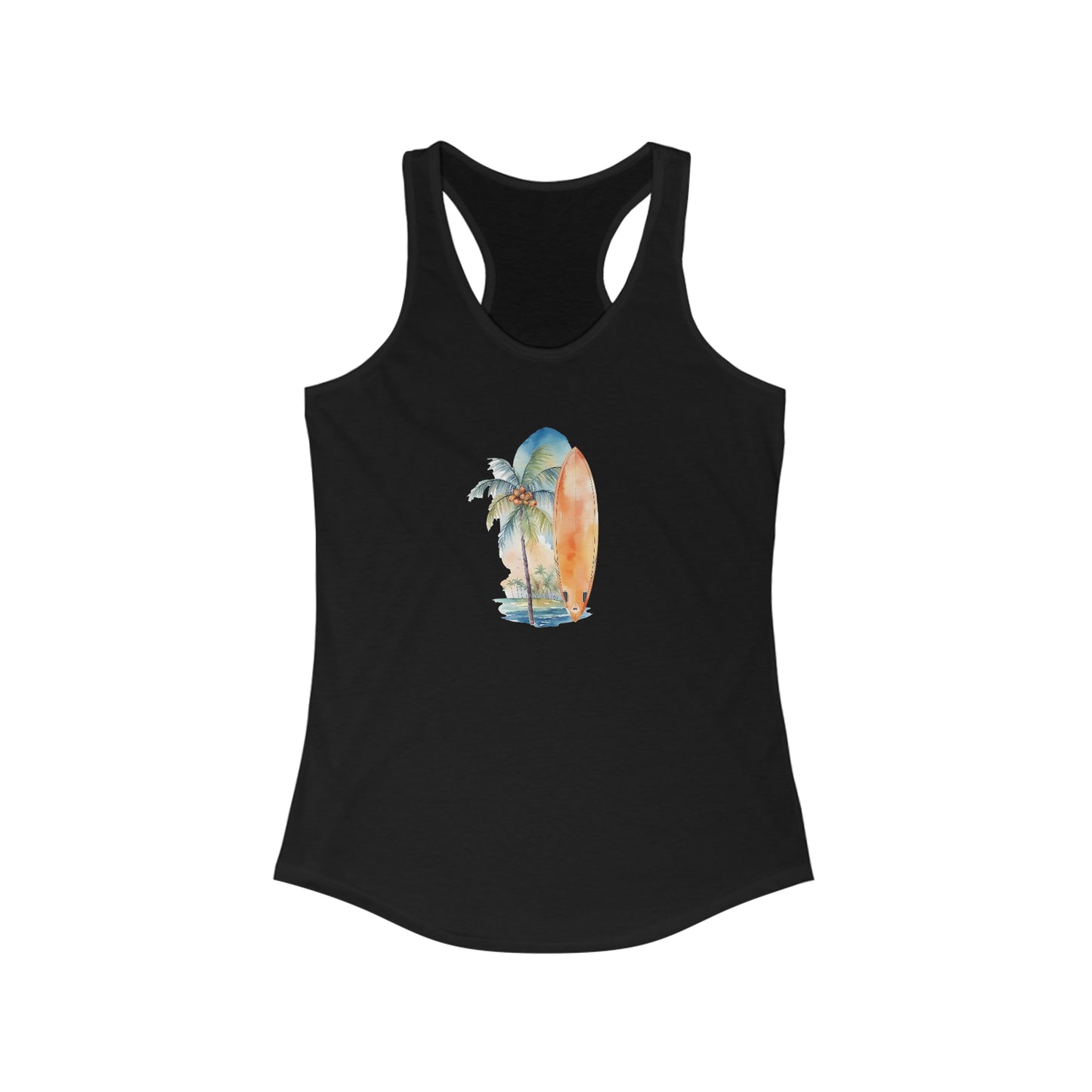 Palm Tree and Surfboard Racerback Tank