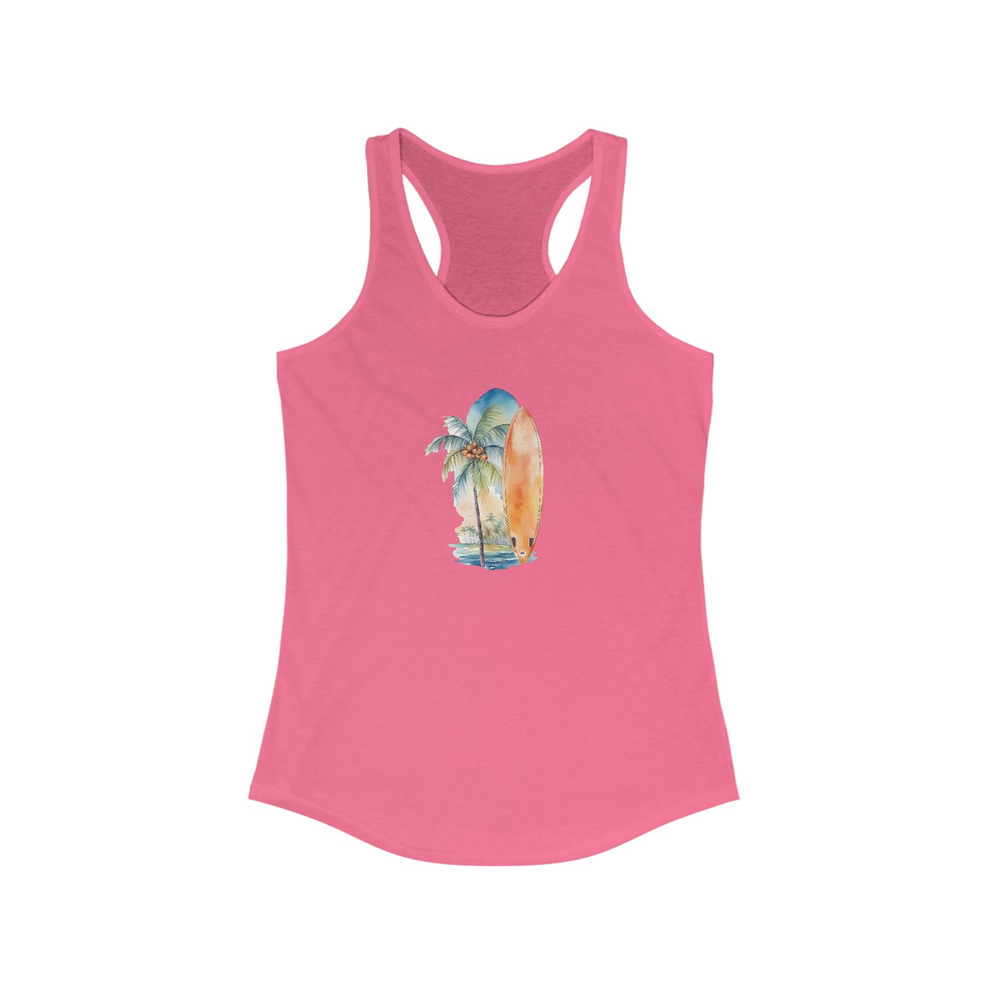 Palm Tree and Surfboard Racerback Tank