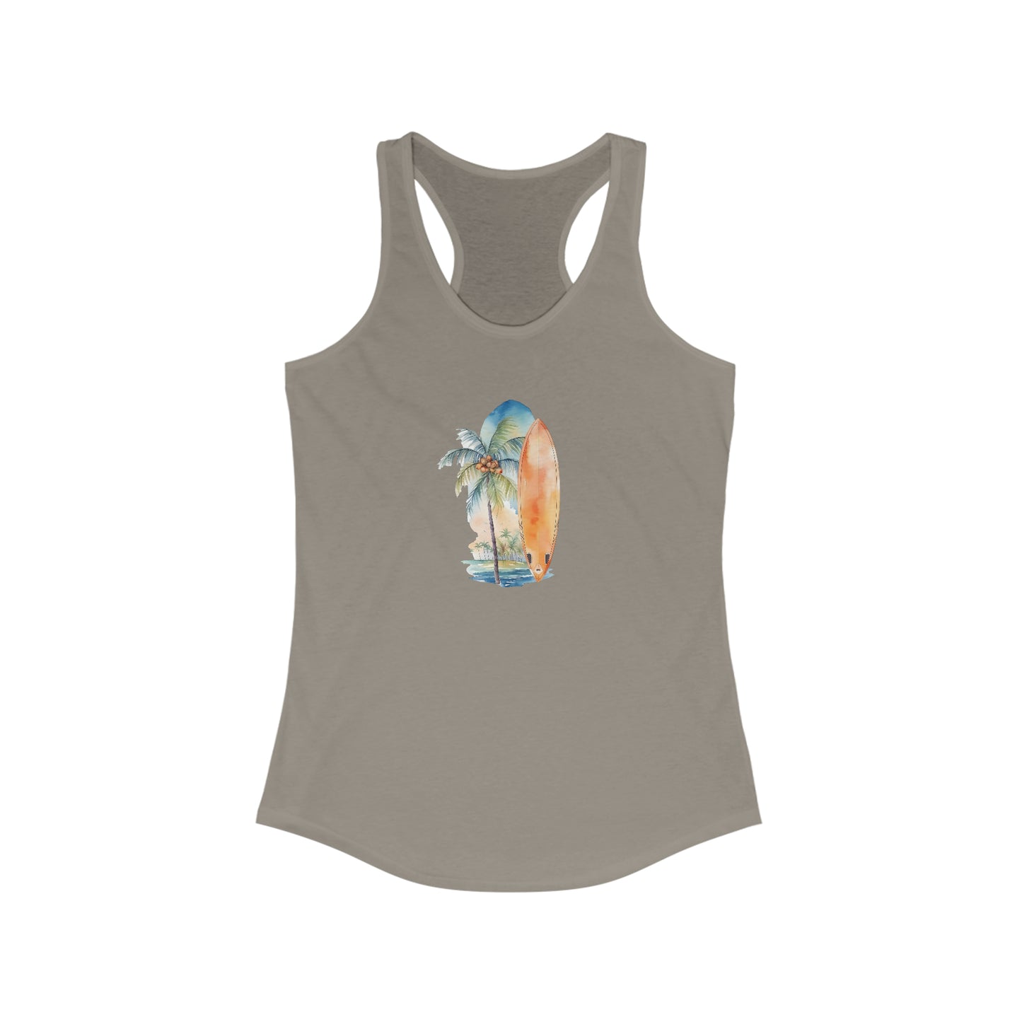 Palm Tree and Surfboard Racerback Tank