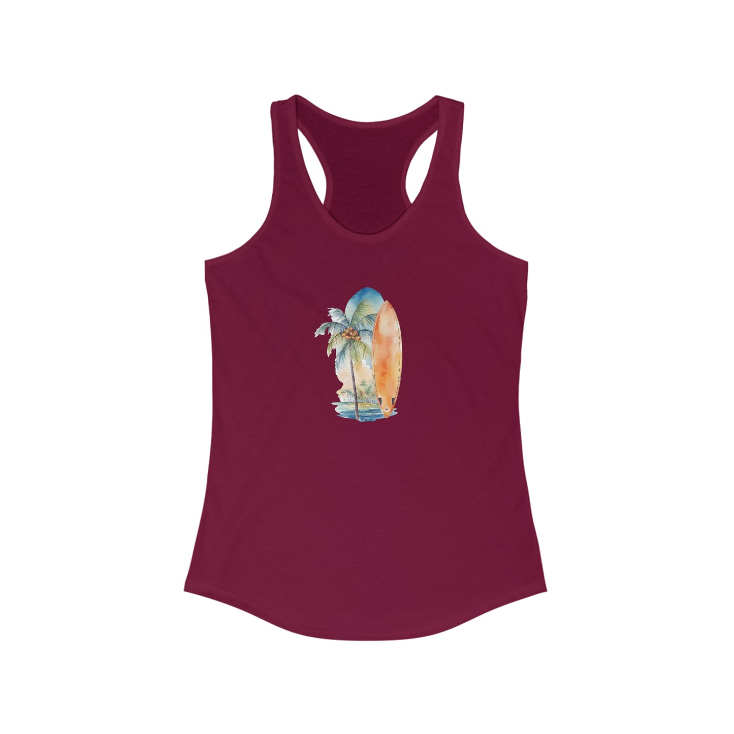 Palm Tree and Surfboard Racerback Tank