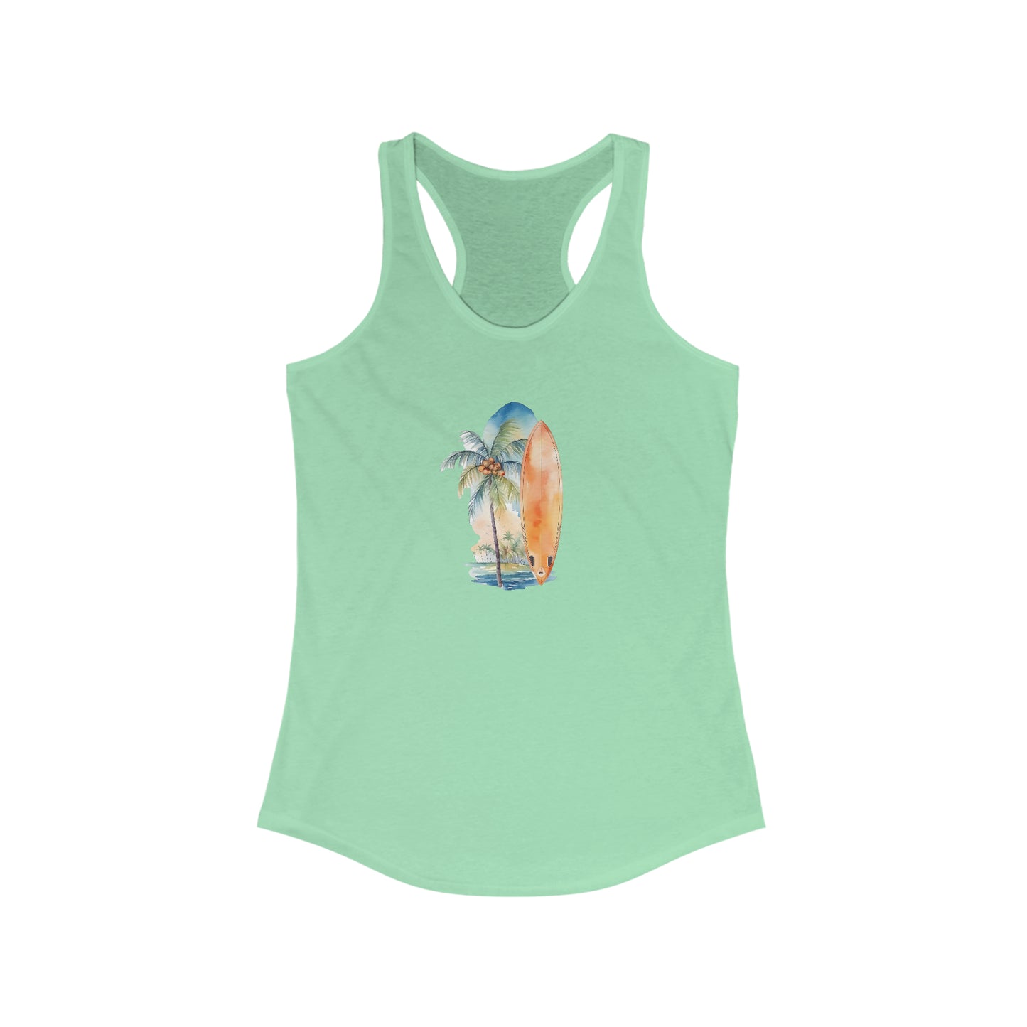 Palm Tree and Surfboard Racerback Tank