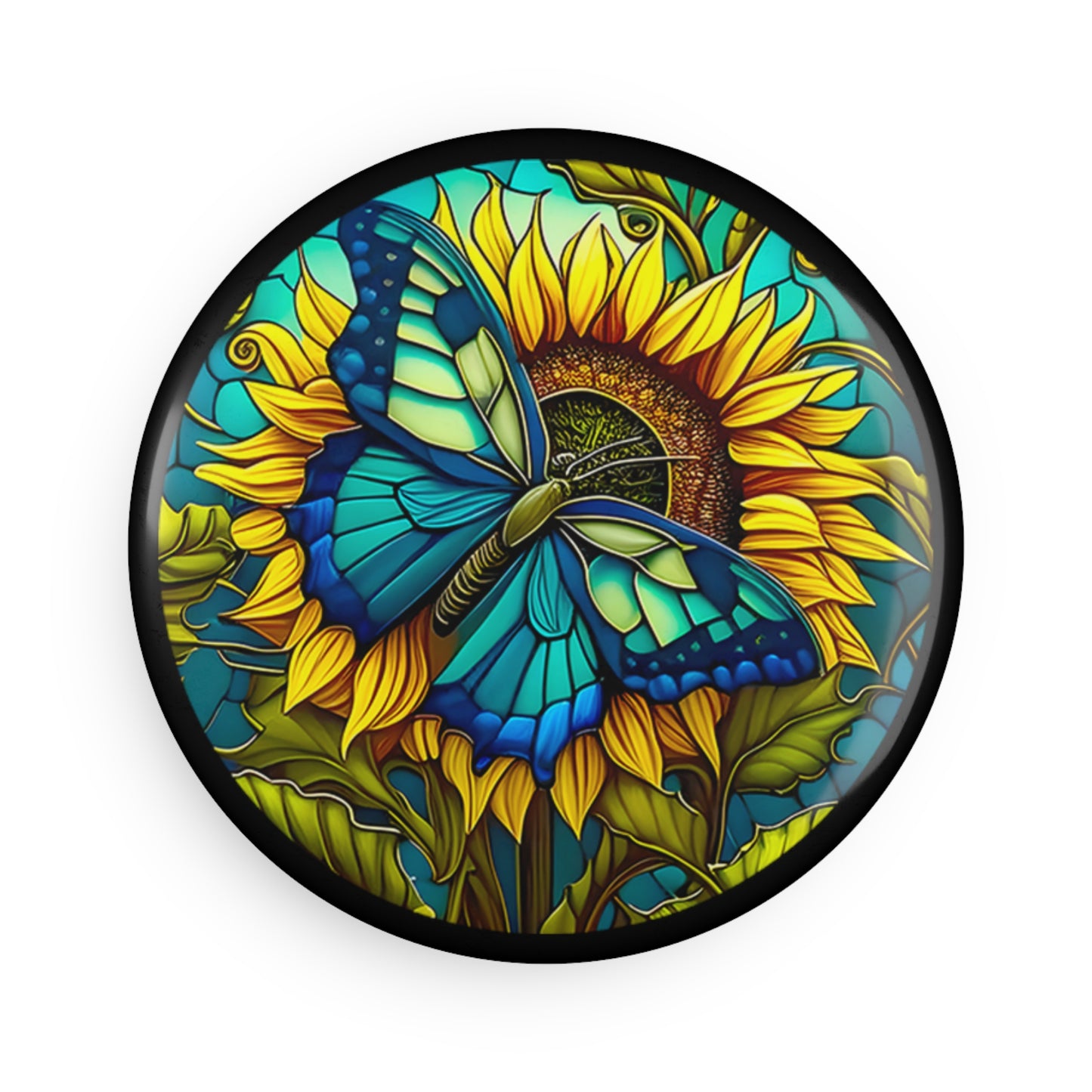 Butterfly and Sunflower Round Button Magnet