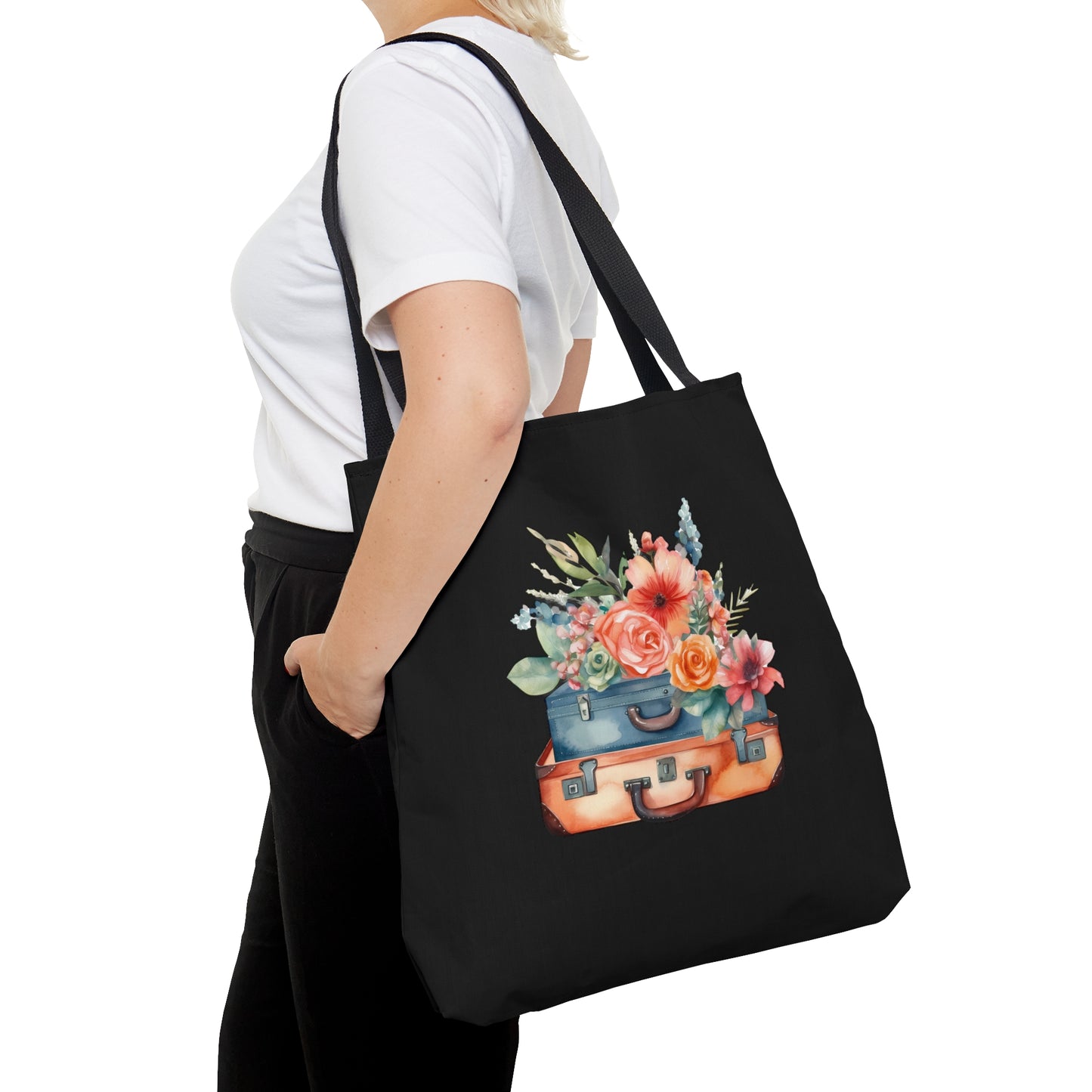 Flowers and Suitcase Tote Bag