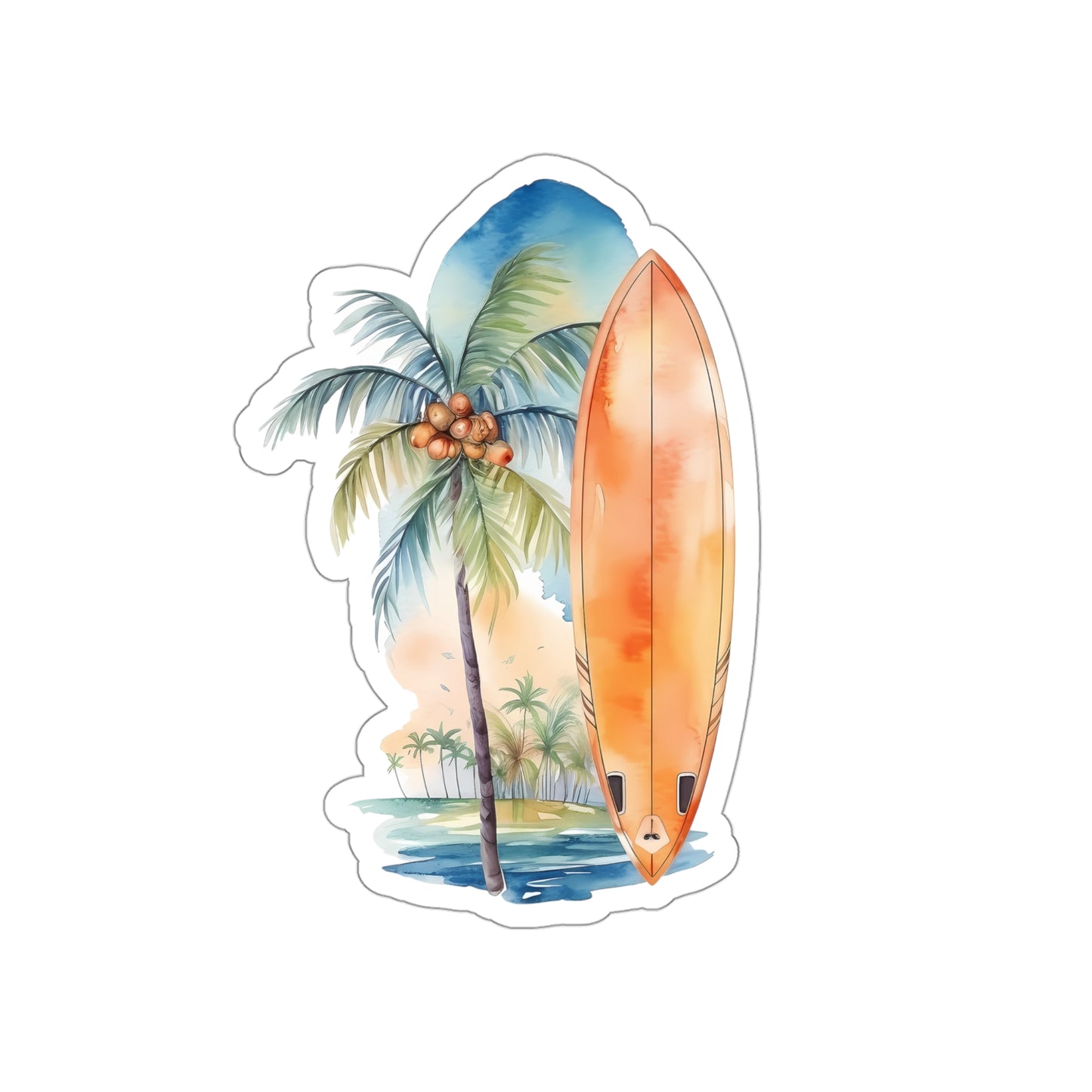 Palm Tree and Surfboard Vinyl Indoor Sticker