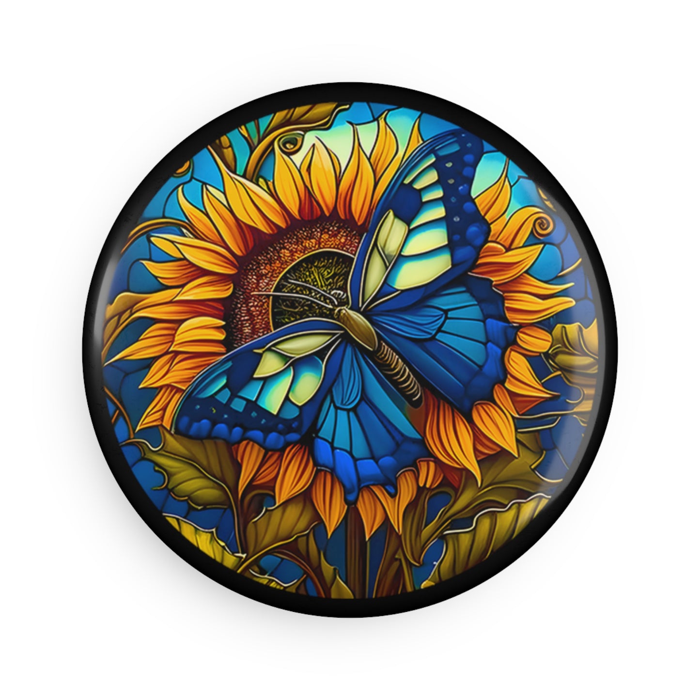 Butterfly and Sunflower Round Button Magnet