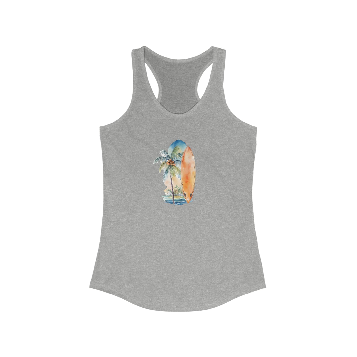 Palm Tree and Surfboard Racerback Tank