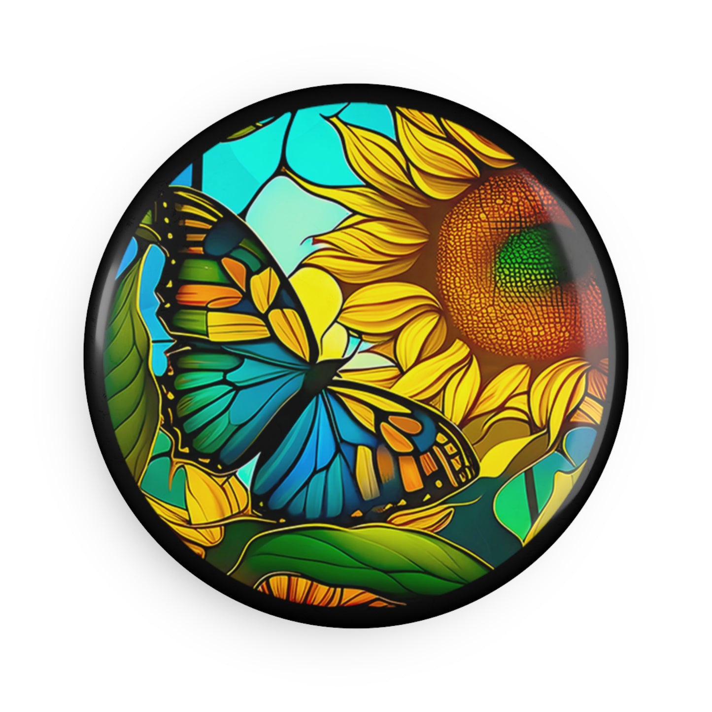 Butterfly and Sunflower Round Button Magnet