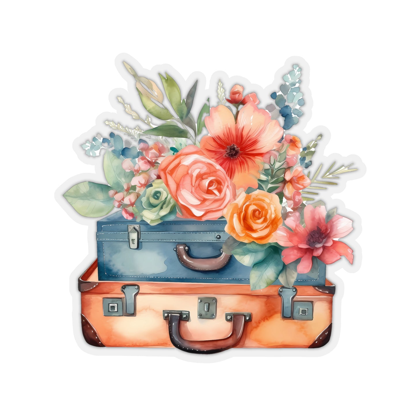 Flowers and Suitcase Vinyl Indoor Sticker