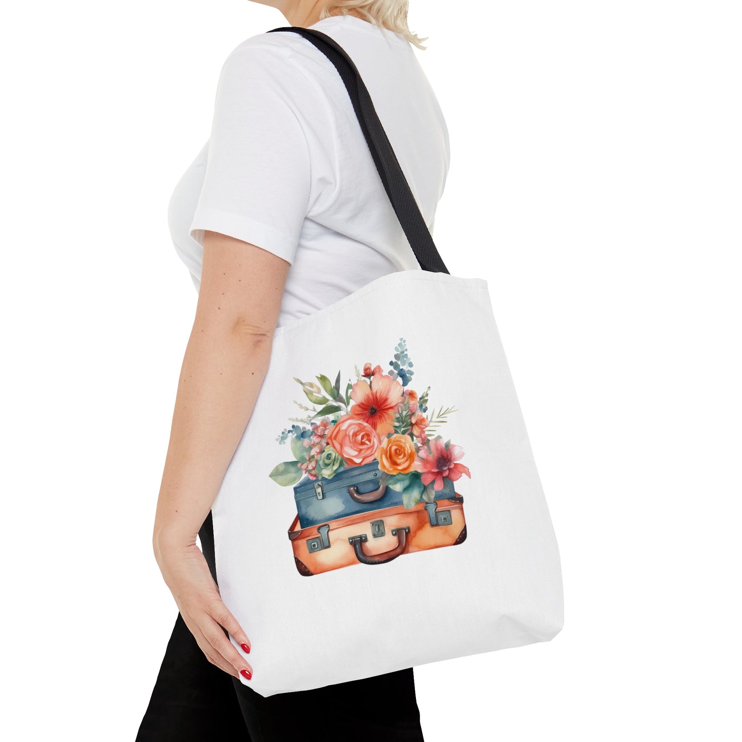 Flowers and Suitcase Tote Bag