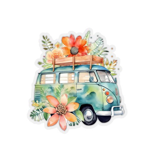 Flowered Bus Vinyl Indoor Sticker