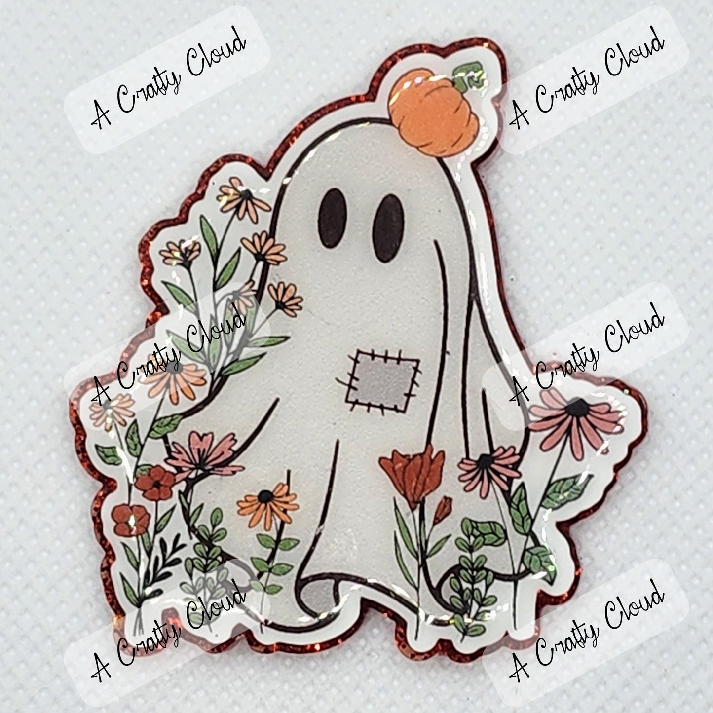 Ghost with Pumpkin and Flowers Badge Reel