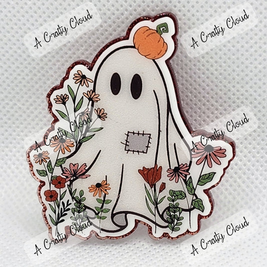 Ghost with Pumpkin and Flowers Badge Reel