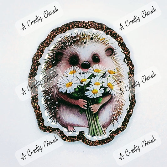 Hedgehog with Flowers Badge Reel