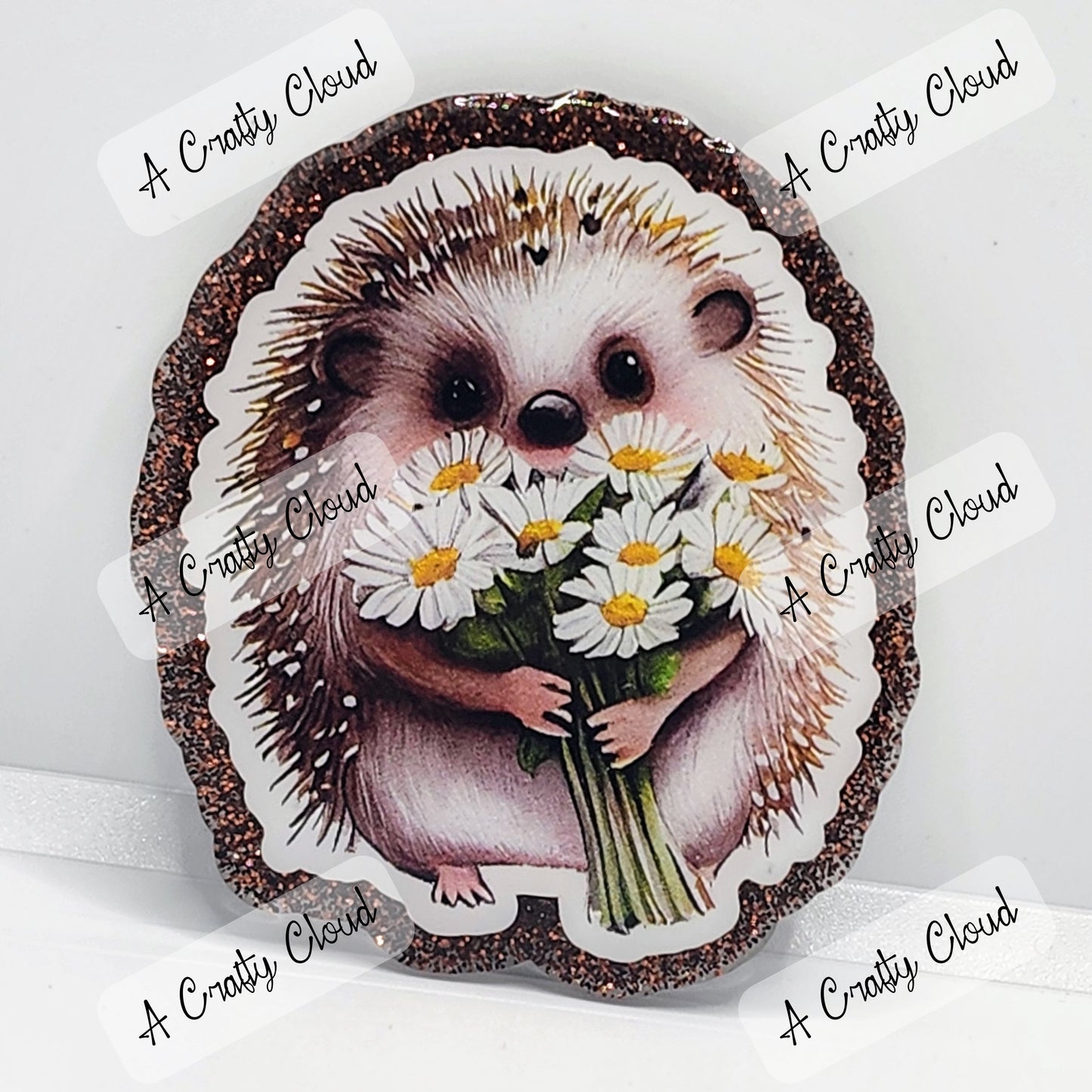 Hedgehog with Flowers Badge Reel